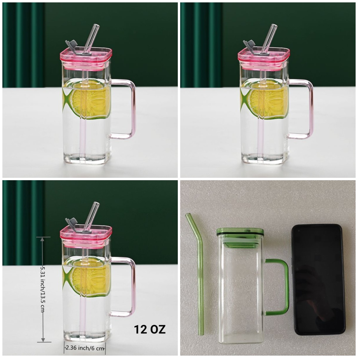 Coffee Tea Cup - 1 Pcs Pink Glass Cup, 6