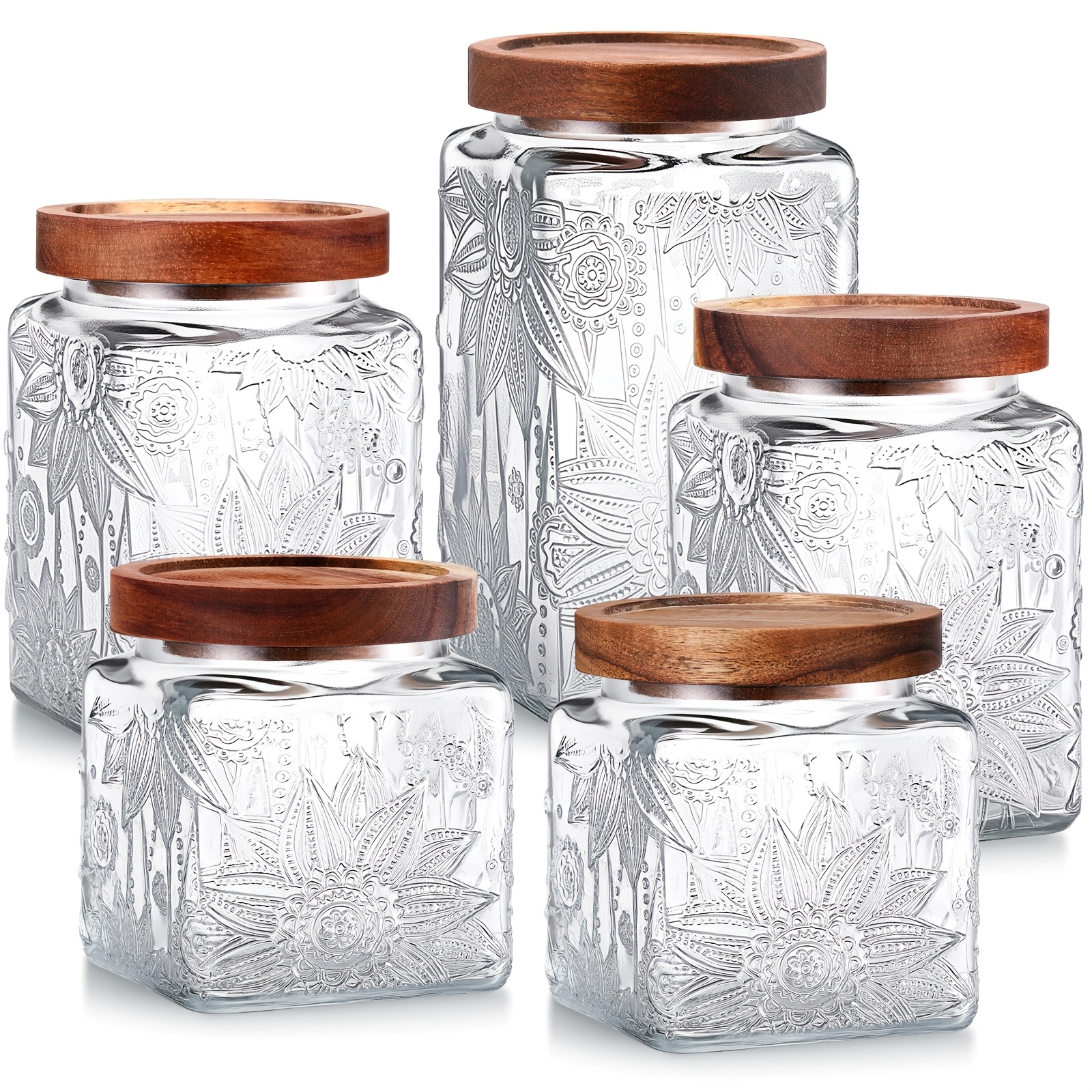Coffee Tea Or - Set of 5 Vintage Glass Jars