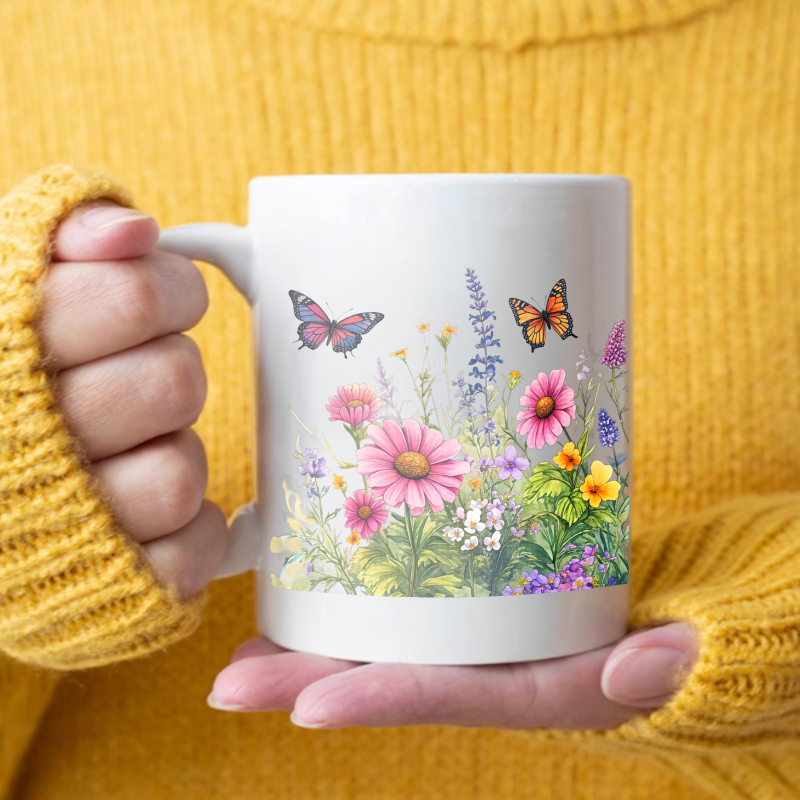 Coffee Tea Garden - Ceramic cup white flower garden with