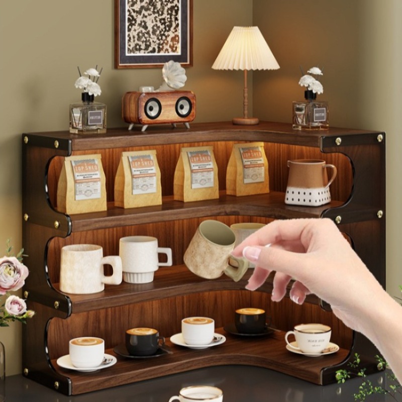 Coffee Tea Cup - Wooden Cup Holders Desktop Cups Storage