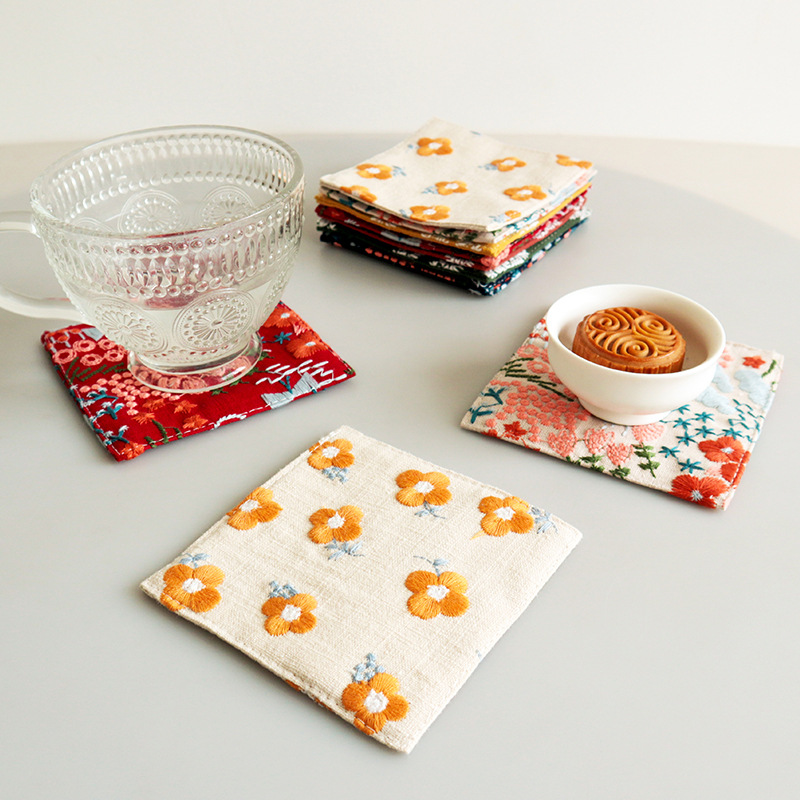 New Cotton Hemp Cup Mat Embroi - Coffee Plus Tea review and price