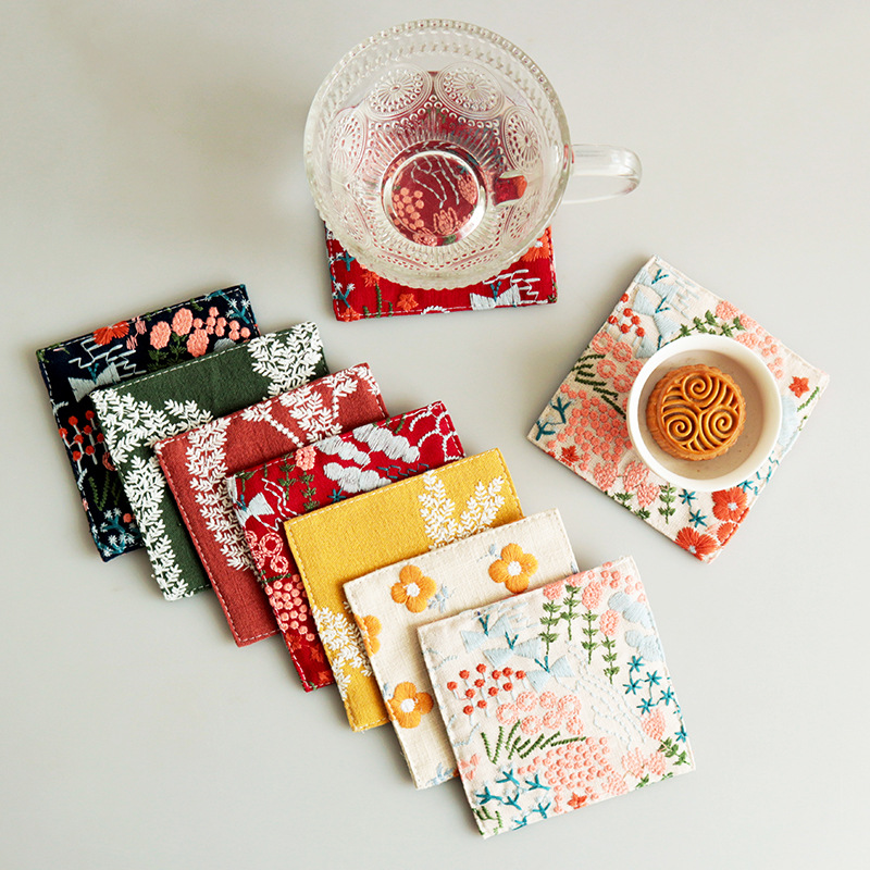 New Cotton Hemp Cup Mat Embroi - Coffee Plus Tea review and price