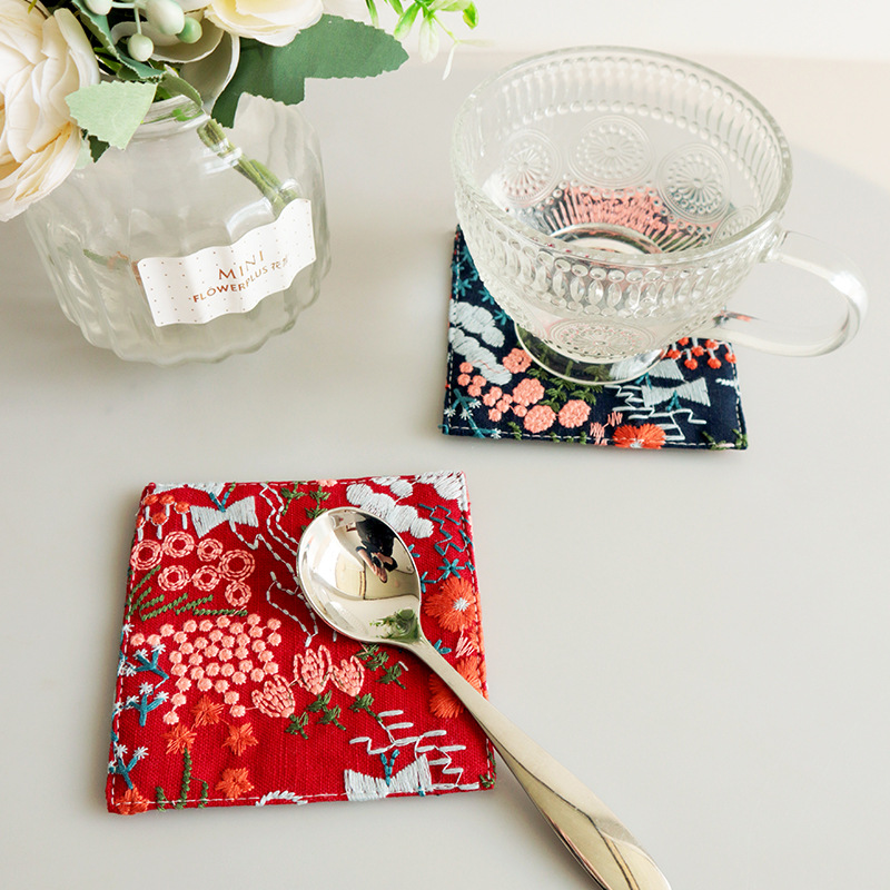 New Cotton Hemp Cup Mat Embroi - Coffee Plus Tea review and price
