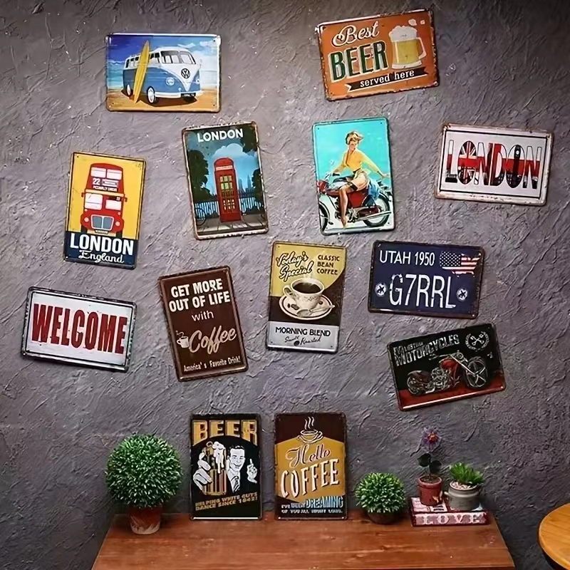 Set of 8 Funny Cat Metal Signs - Coffee Tea Garden review and price